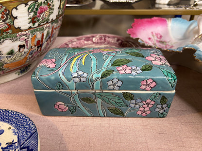 Gorgeous bird and floral porcelain rectangular box!