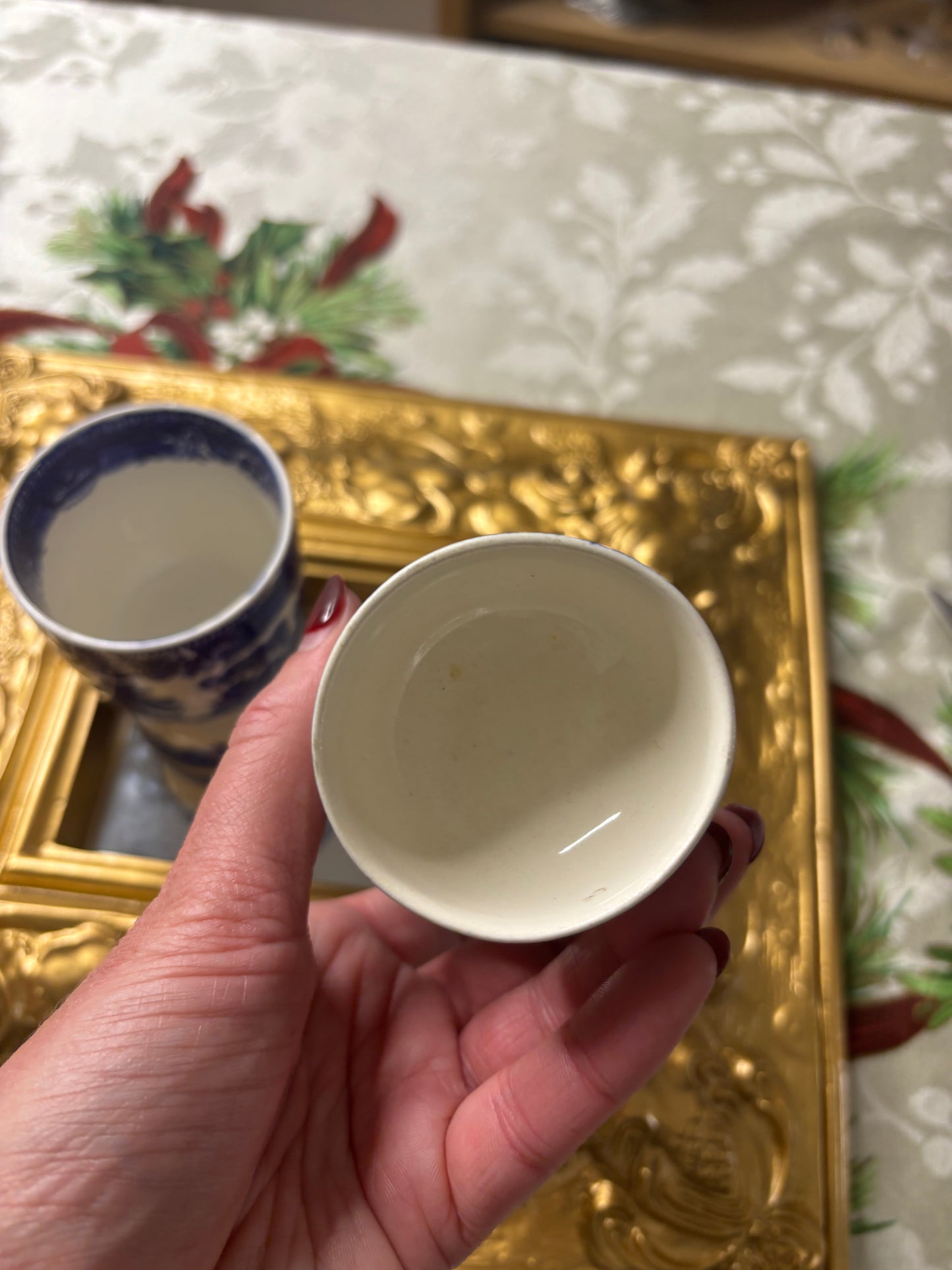 Lovely Blue Willow egg cups pair!