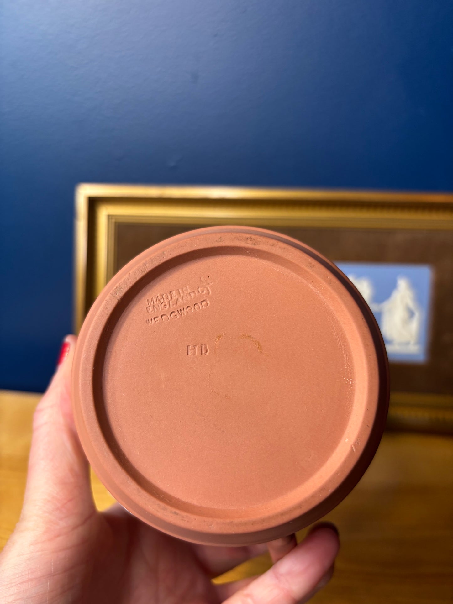 Wedgwood Jasperware terracotta pitcher with gorgeous floral borders!