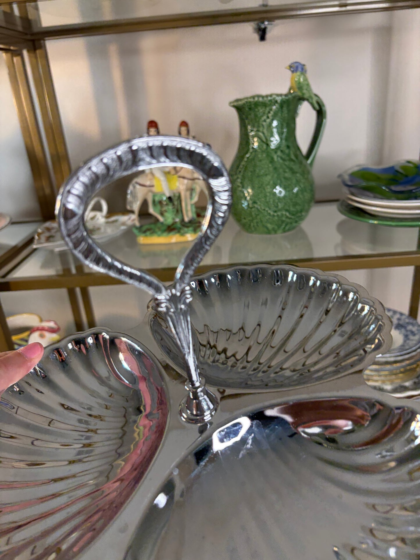 Irvinware shell divided serving dish with handle!