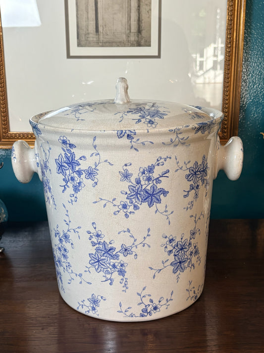 WCCR Charitable Item #175 | Antique Blue & White "Alpine" Waste Pail | Dale Hall Pottery, England | c. 1892 | 13" x 14"