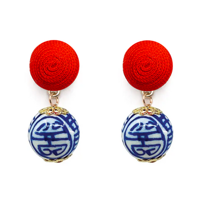 Thread Earrings -  Blue white & Navy