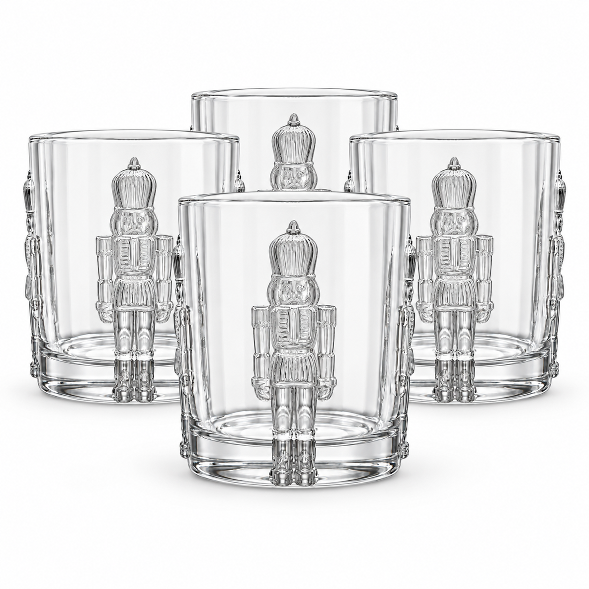Set of Two | 11 oz Nutcracker Non-Leaded Crystal Double Old Fashioned Glasses | Christmas Cocktail & Whiskey Tumblers |