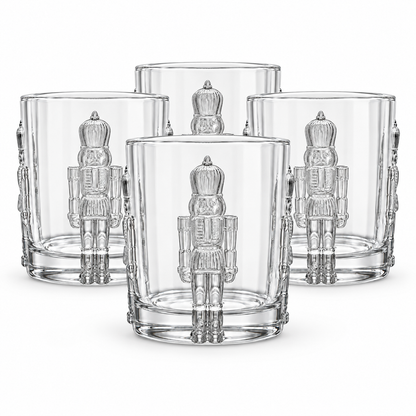 Set of Two | 11 oz Nutcracker Non-Leaded Crystal Double Old Fashioned Glasses | Christmas Cocktail & Whiskey Tumblers |