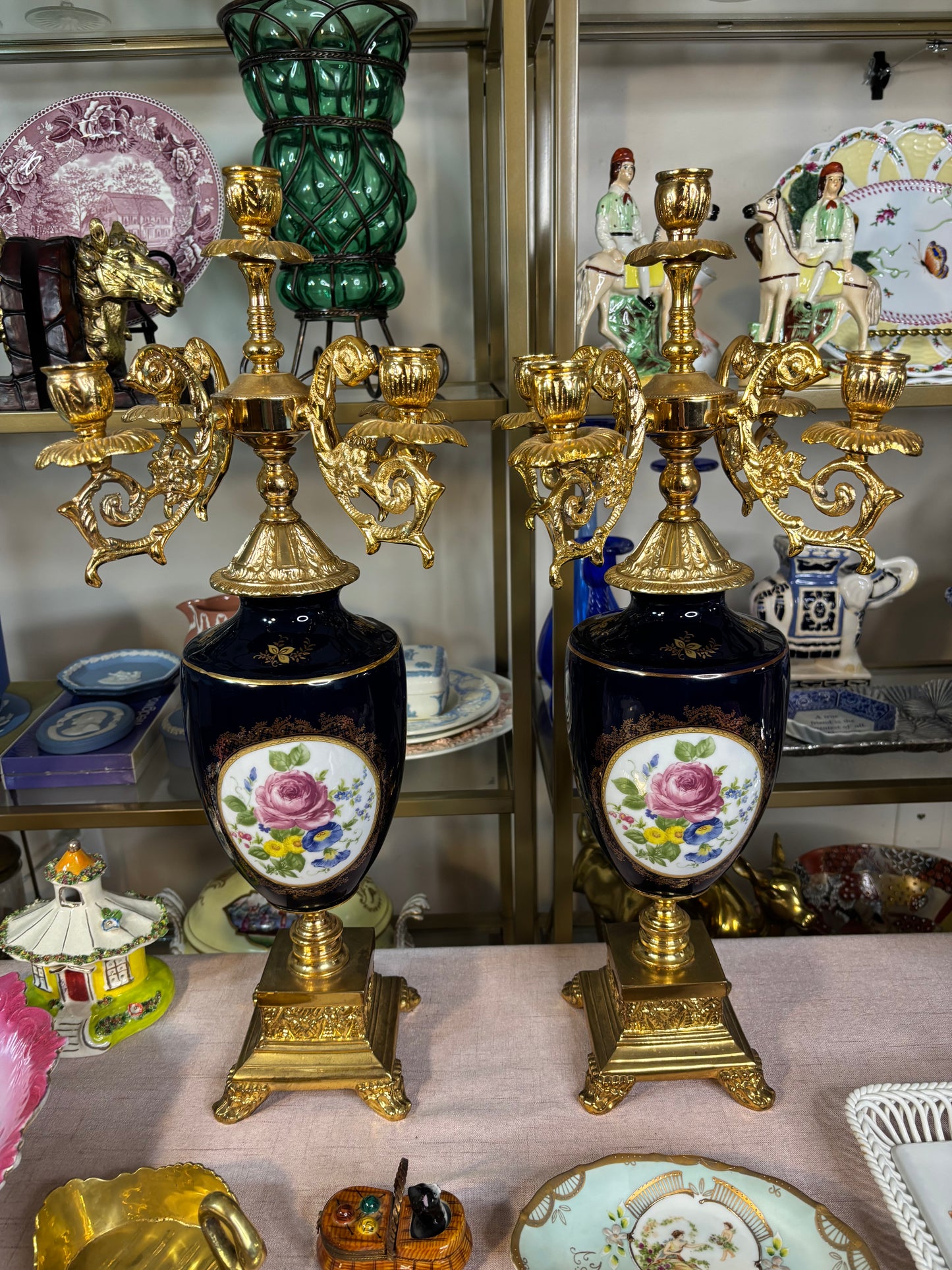Stunning 22” candelabras French porcelain pair!