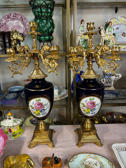 Stunning 22” candelabras French porcelain pair!