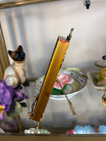 Gorgeous signed floral art on ceramic with brass stand!