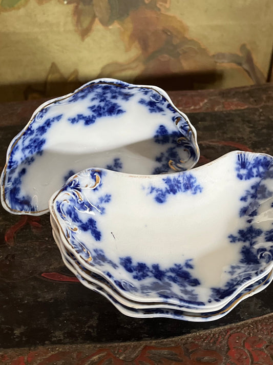 ⚜️Reserved Live 09/22 Set of 4 Flow Blue 19th C Grindley Olympia Bone Plates