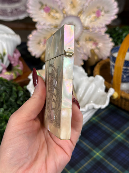 Antique Victorian Mother-of-Pearl Calling Card Case with Sterling Silver Cartouche | Harry F. Eastman Card | c. 1860–1890