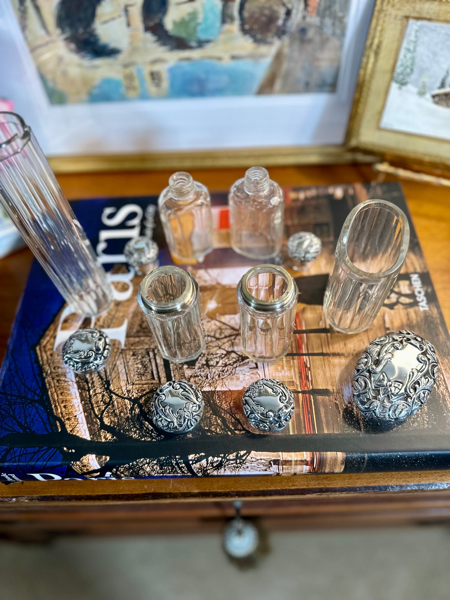 Beautiful Victorian Mappin & Webb Cut Glass & Sterling Silver Vanity Set, c. 1896