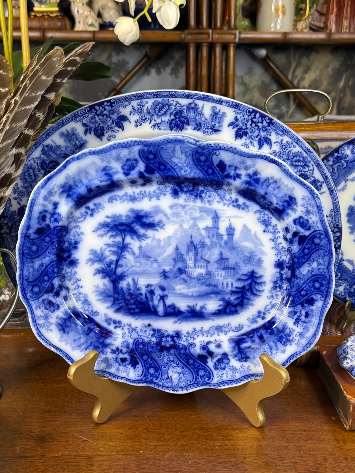 Burleigh Nonpareil Flow Blue Small Platter | Blue & White | c.1891–1919 | 12” L × 10” W | #DA4585