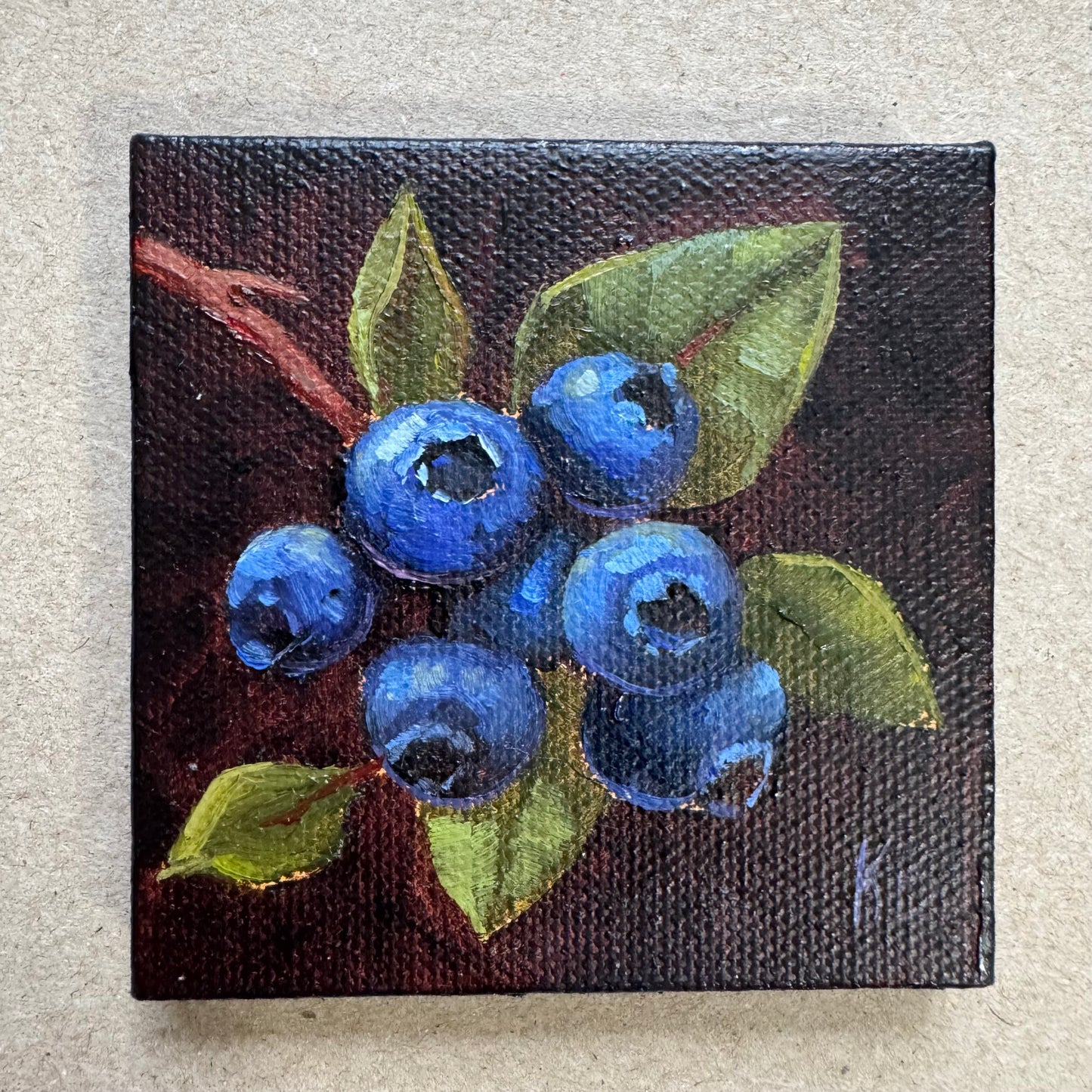 Mini art blueberries #2 original oil paintings on stretched canvas 3x3”