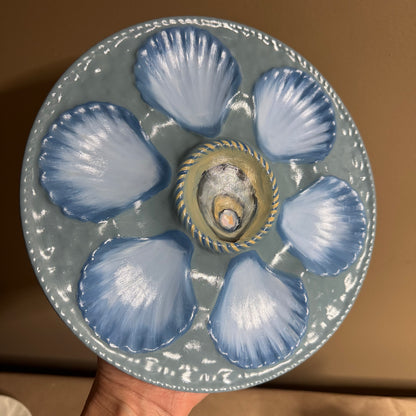 Hand painted blue tones oyster plate 9”