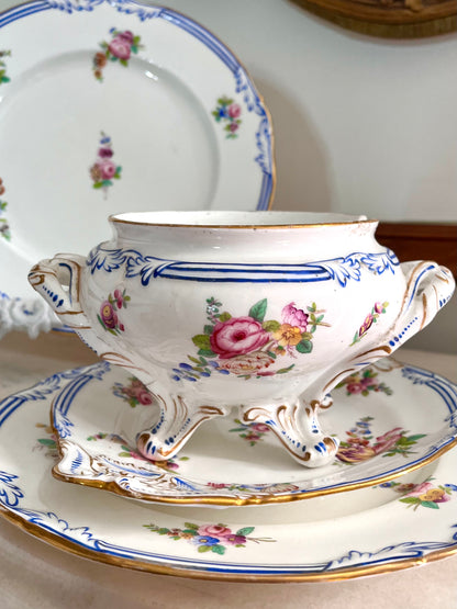 Live 09/20 Beautiful Antique French Old Paris Porcelain Five-Piece Sauce Tureen & Plate Set, c.1830–1850
