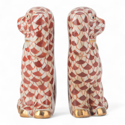 Danny’s Fine Porcelain Rust & White Spaniel Dog Figure Pair W/ Gold Accent (2 sizes to choose).