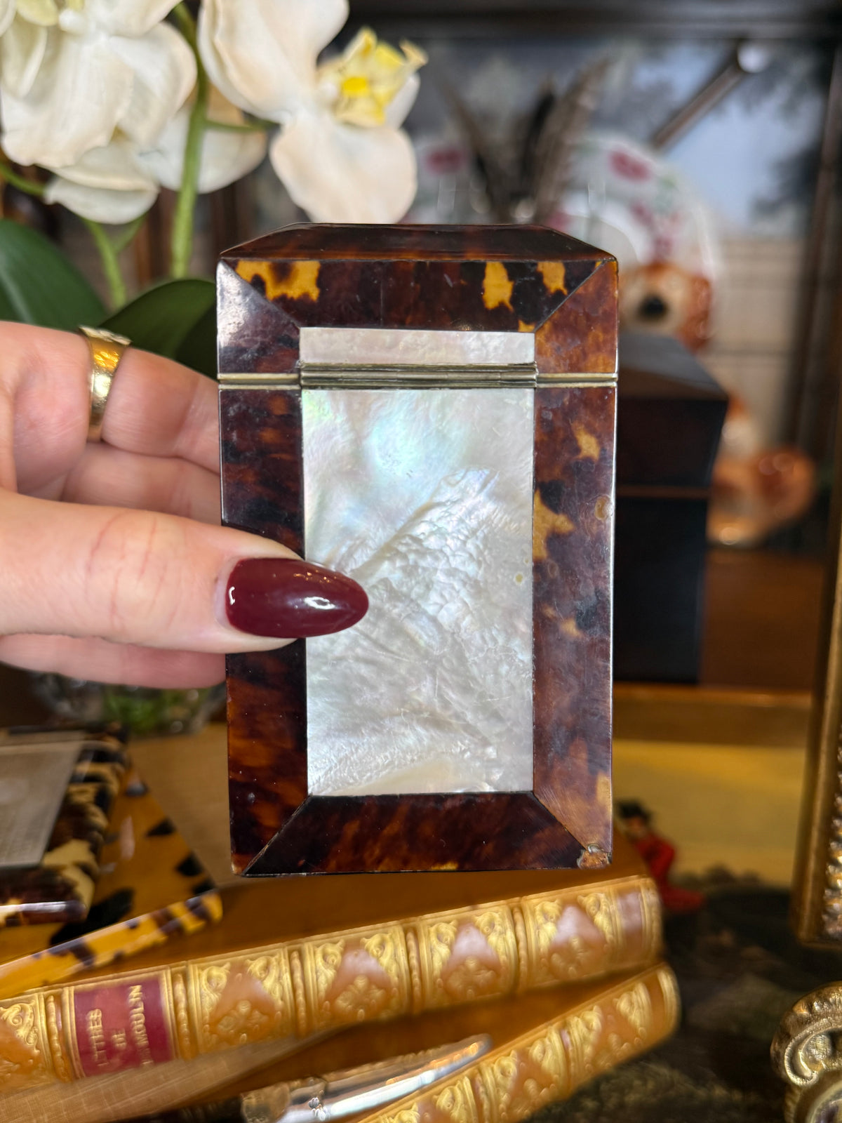 Antique Victorian Tshell & Mother-of-Pearl Sewing Etui | Complete Fitted Sewing Box | Lavender Satin Interior | Jackson-Mitchell Provenance | 4”