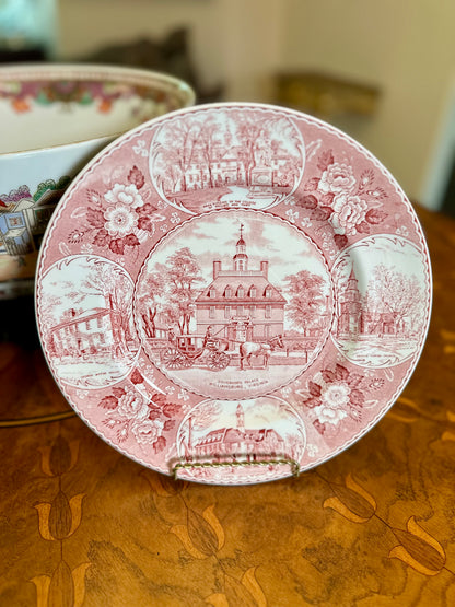Vintage Old English Staffordshire Ware Red Transferware Historic Plates, Virginia Landmarks