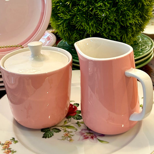 Designer pink vintage mikasa pastellle cream and sugar servers.