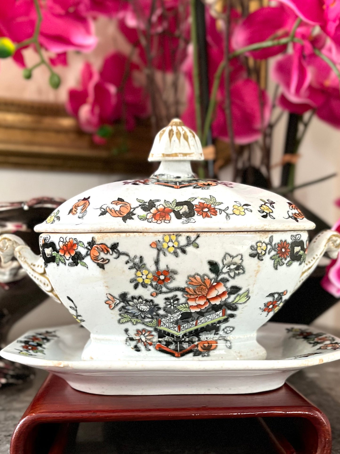 Reserved 3 Piece Antique Mason’s Sauce Tureen With Underplate