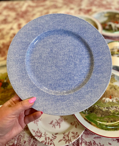Pair of Denim Light Dinner Plates by Ralph Lauren, Made in England, 11"