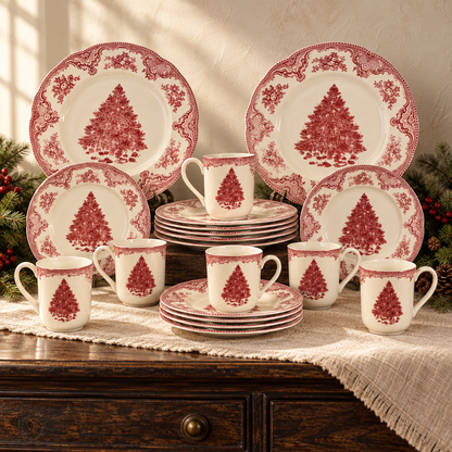 Johnson Brothers 18 Piece Set Red Christmas Tree Dinnerware