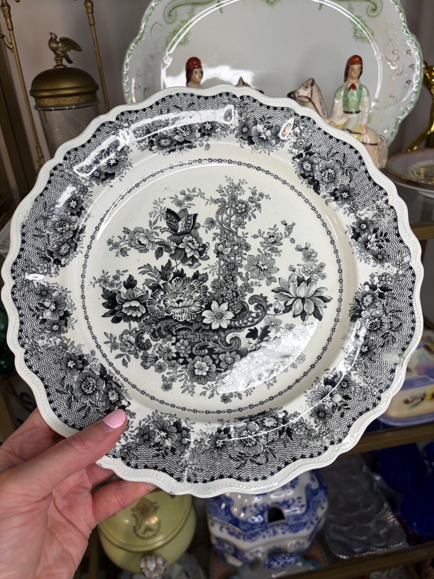 Antique Ridgeway Tucson Rose black and white transferware plate!