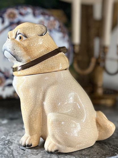 Fabulous Antique Staffordshire Pug Tobacco Jar – 19th Century English Pottery