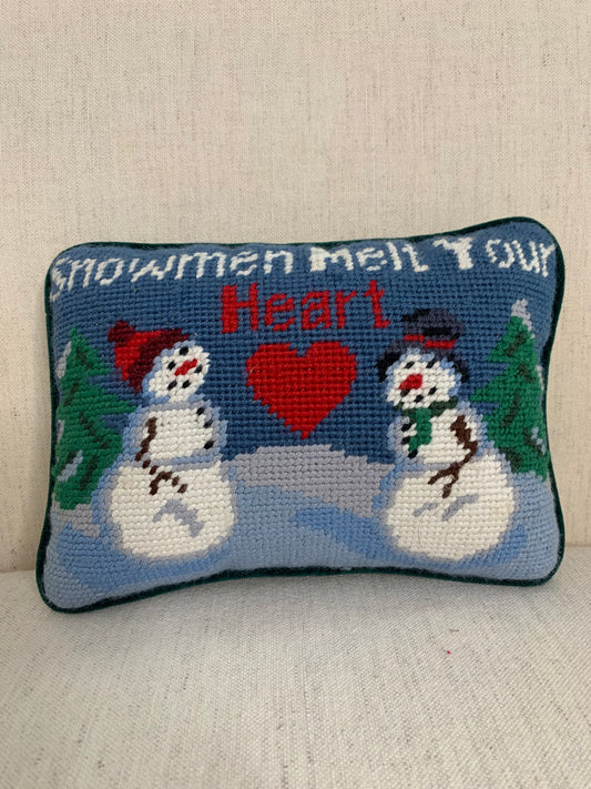 "Snowmen Melt Your Heart" Needlepoint Pillow