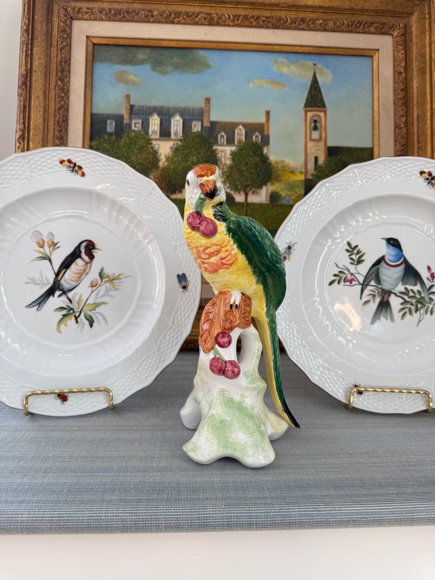 Vintage Pair of Chelsea House Italian 10.25” Bird Plates with Butterflies