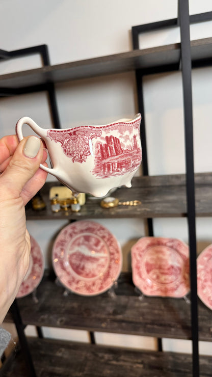 Vintage Johnson bros porcelain red transferware gravy boat creamer