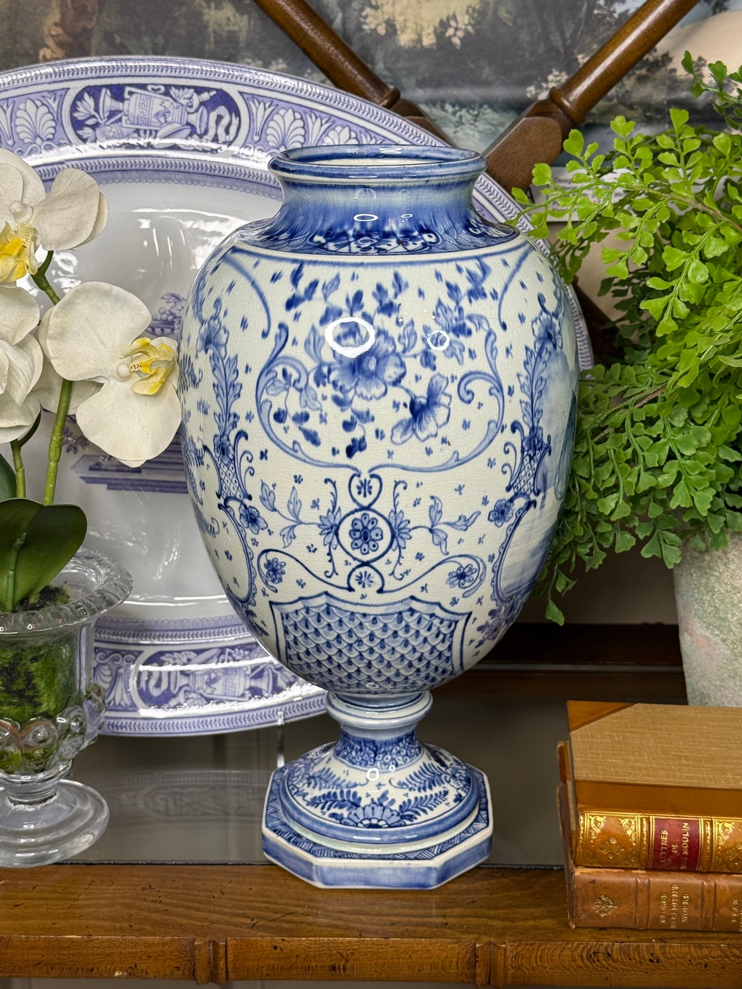 Antique Royal Bonn Tall Vase with Hand-Painted Ship Scene | c. 1910 | 14” | DA4418
