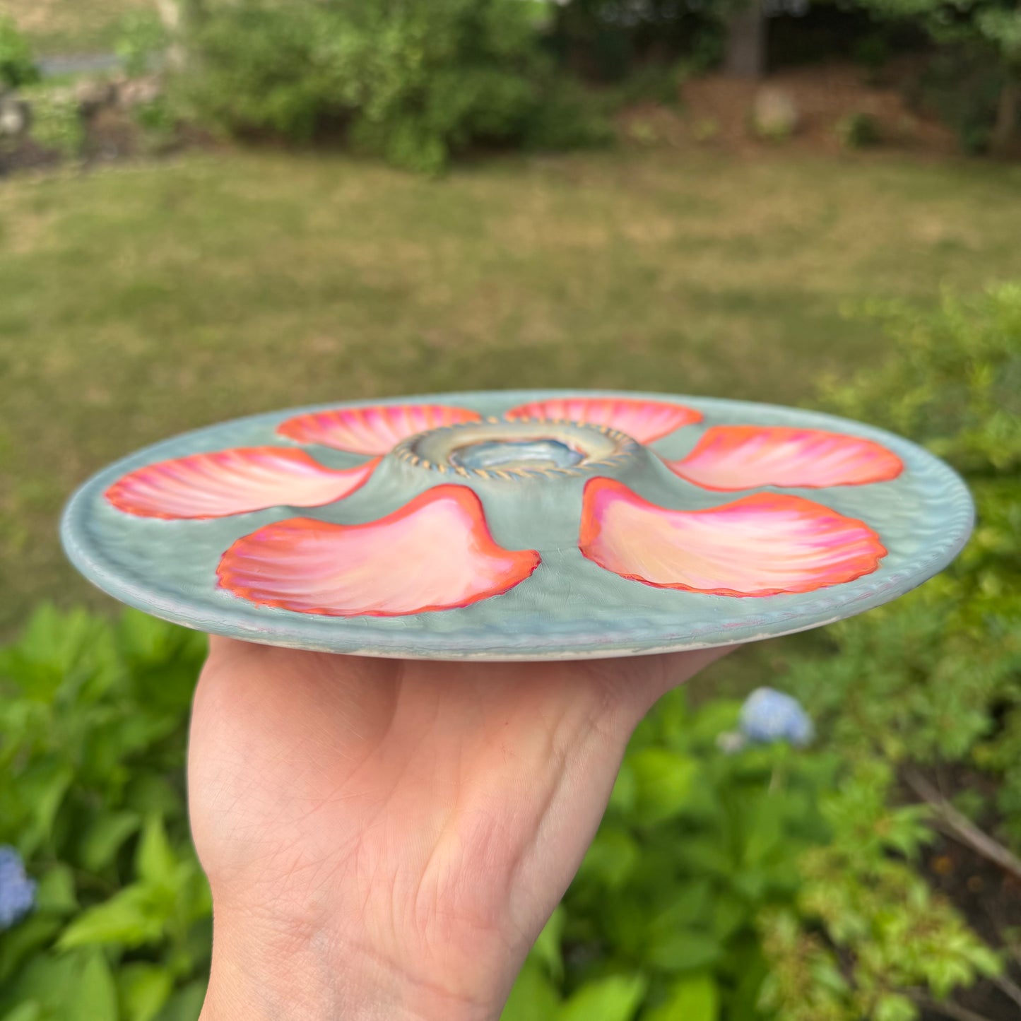Pearl hand painted oyster plate