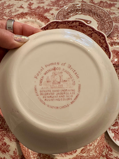 Enoch Wedgwood “Royal Homes of Britain” Pink Transferware Square Bread Plate | England, 5.25”