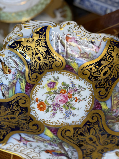 Old Paris (Samson) “Chelsea Bird” Porcelain Bowl – Hand Painted with Cobalt & Raised Gilt, 19th Century, 10 3/4x9.5”