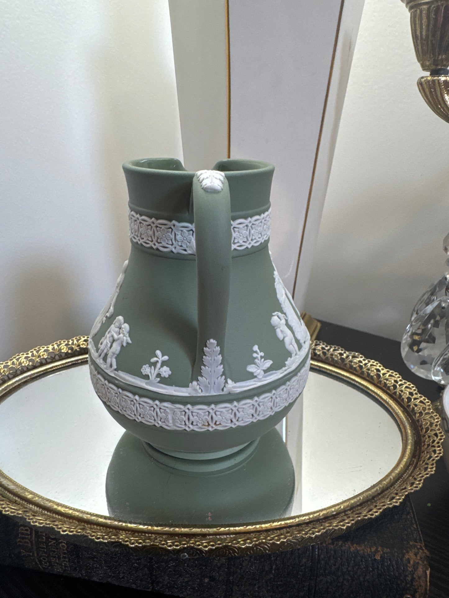 Wedgwood sage green white 5” tall