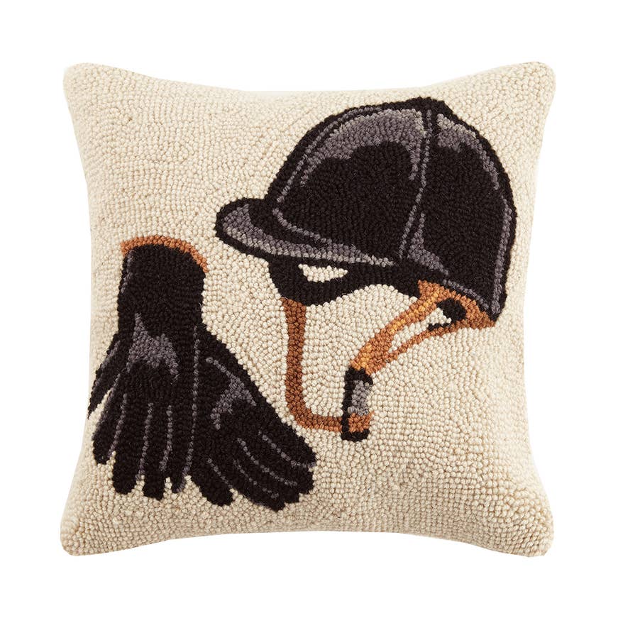 Equestrian Gear Hooked Wool Accent Pillow | 16" × 16"