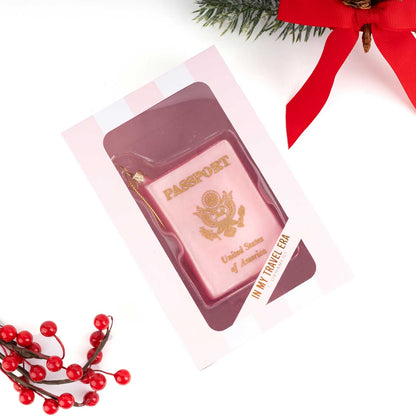 Pink Passport Glass Christmas Ornament