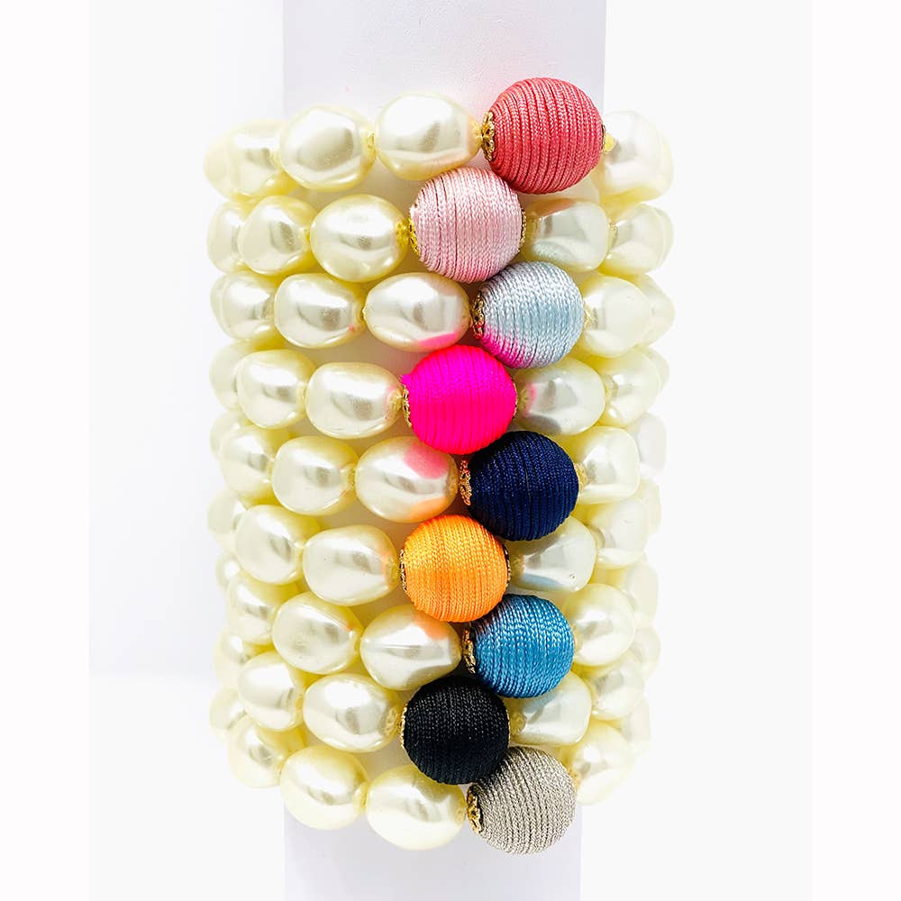 Bracelet – Pearl & Charm Stretch Bracelet with Caribbean-Inspired Color