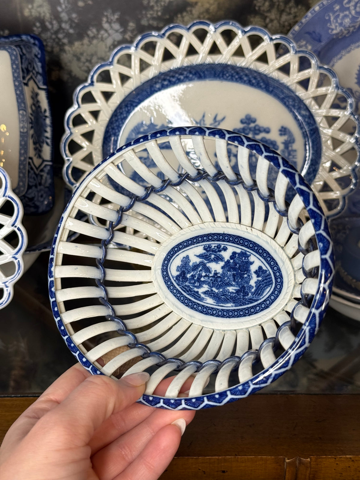 Antique Early 19th Century Pearlware Basket Weave Dish | c. 1800s | DA4391