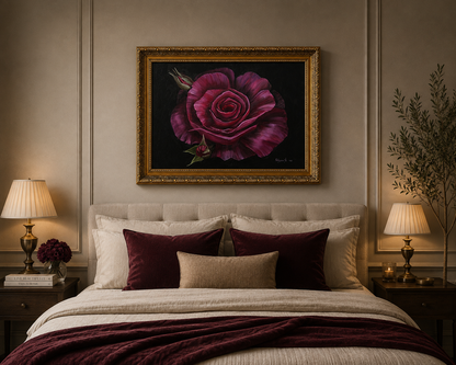 Original Oil Painting – Fuchsia Rose Still Life by Kateryna | Framed Original Canvas | 28” x 22”