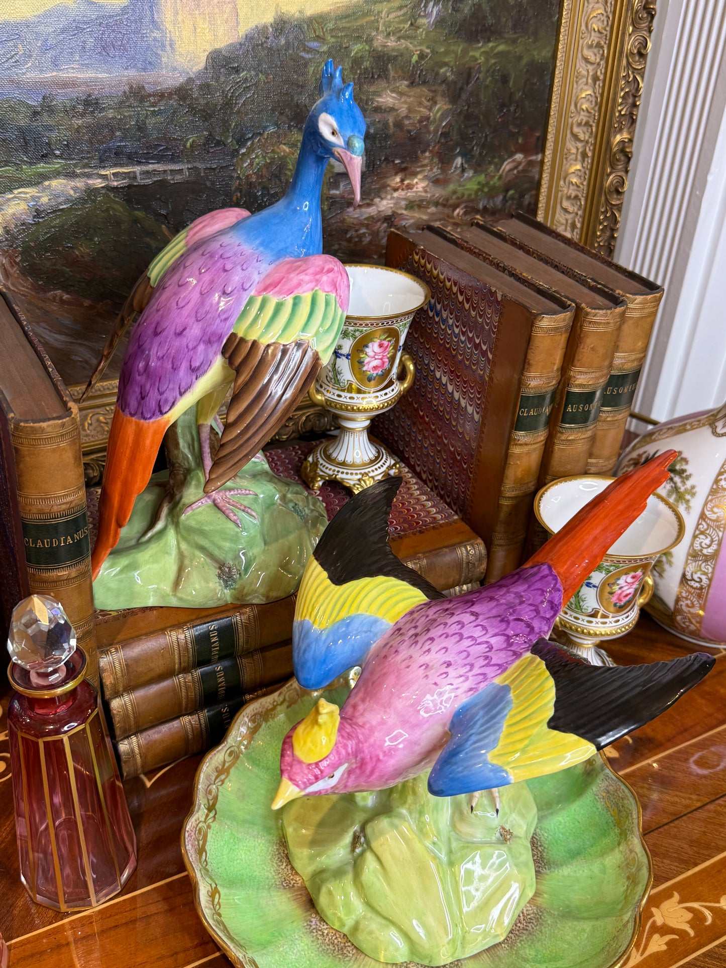 Rare - Antique Pair Copeland Spode China Porcelain Birds, Circa 1915 | English Hand-Painted Figures