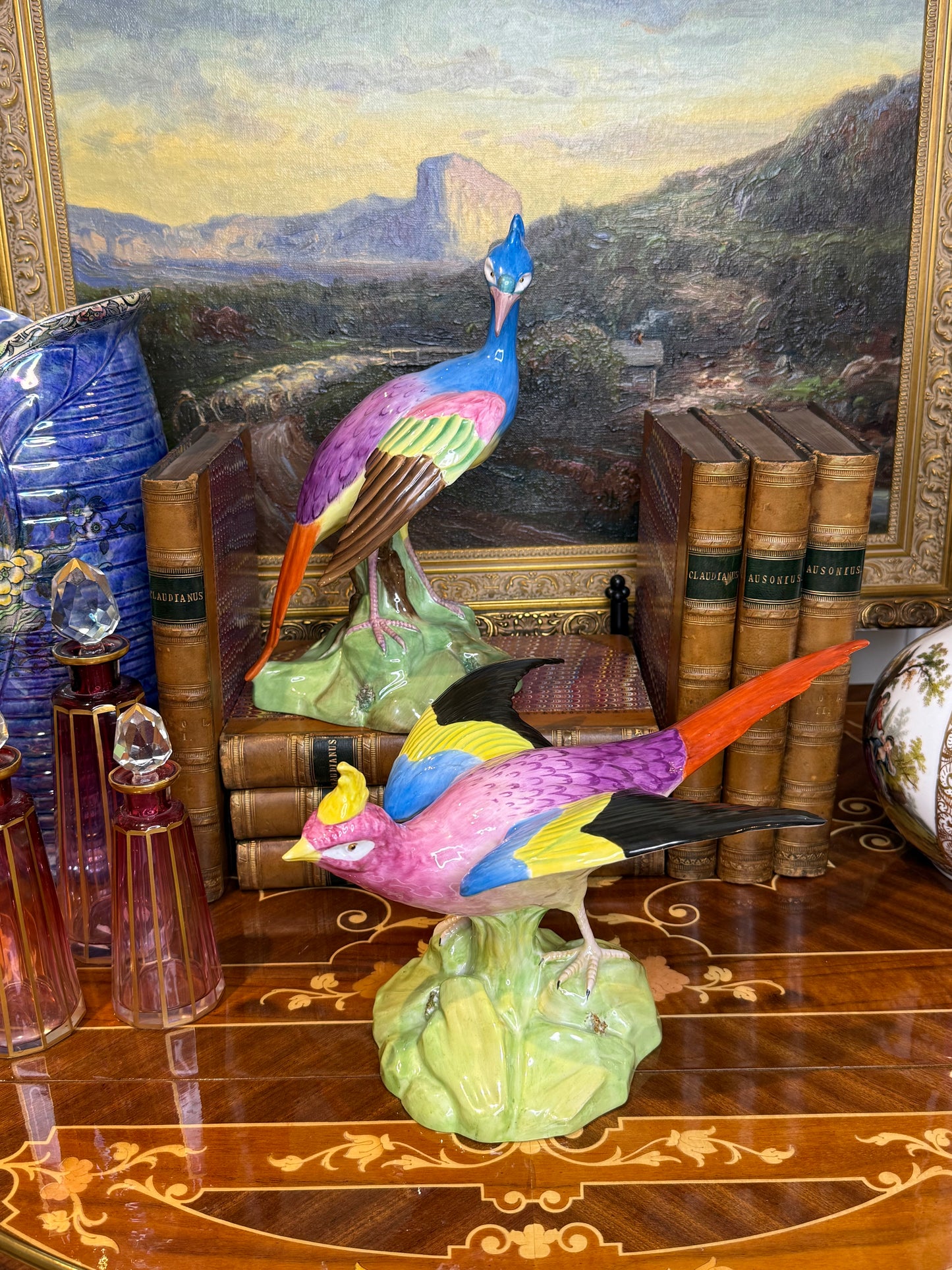 Rare - Antique Pair Copeland Spode China Porcelain Birds, Circa 1915 | English Hand-Painted Figures