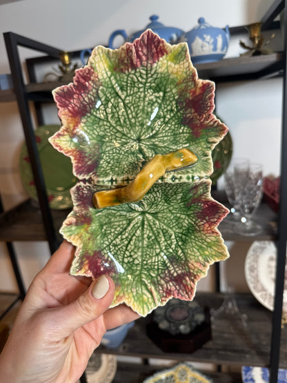 Vintage Bordallo Pinheiro Grape Leaf Divided Serving Dish – Portugal