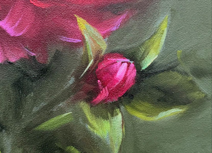 Live 06/09 single pink peony 15.5x18” original oil painting