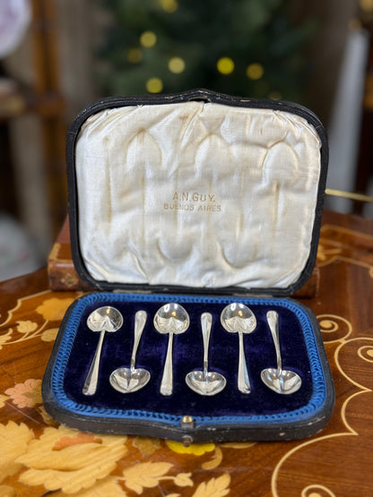 Antique Sterling Silver Heart-Shaped Coffee Spoons | Boxed Set of Six | A.N. Guy Buenos Aires | DA2652