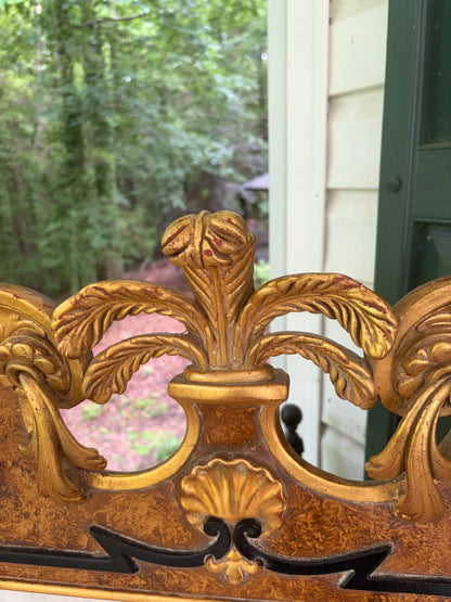Stunning Italian Giovannini Chelini handcarved wooden mirror with ornate shell designs, arch pediment, and gilded details! As is!