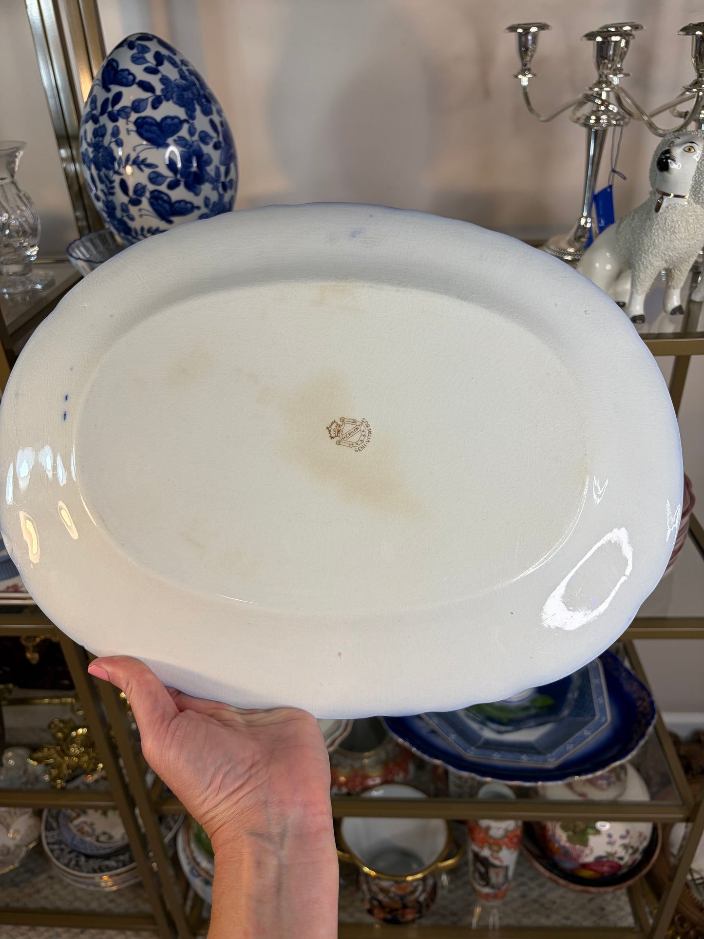 Beautiful antique Mercer Pottery Co. semi-vitreous Flow Blue Platter - As is!