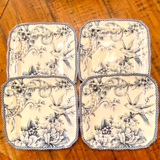 Set of 4 vintage blue & white bird plates