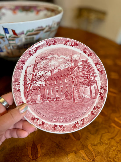 Vintage Old English Staffordshire Ware Red Transferware Historic Plates, Virginia Landmarks