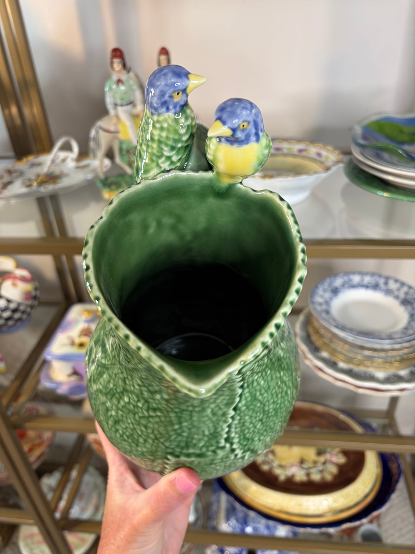 Beautiful Bordallo Pinheiro for Williams-Sonoma pitcher with birds!